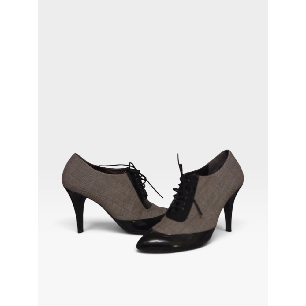 Joan and David Grey Glen Plaid Patent Leather Lace Up Oxford Stiletto Heel 8 New